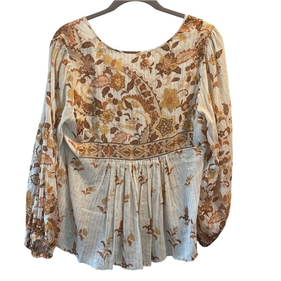 Spell Hendrix Blouse, Tasseled Metallic Lightweight Floral Boho Top, Medium - Picture 3 of 9